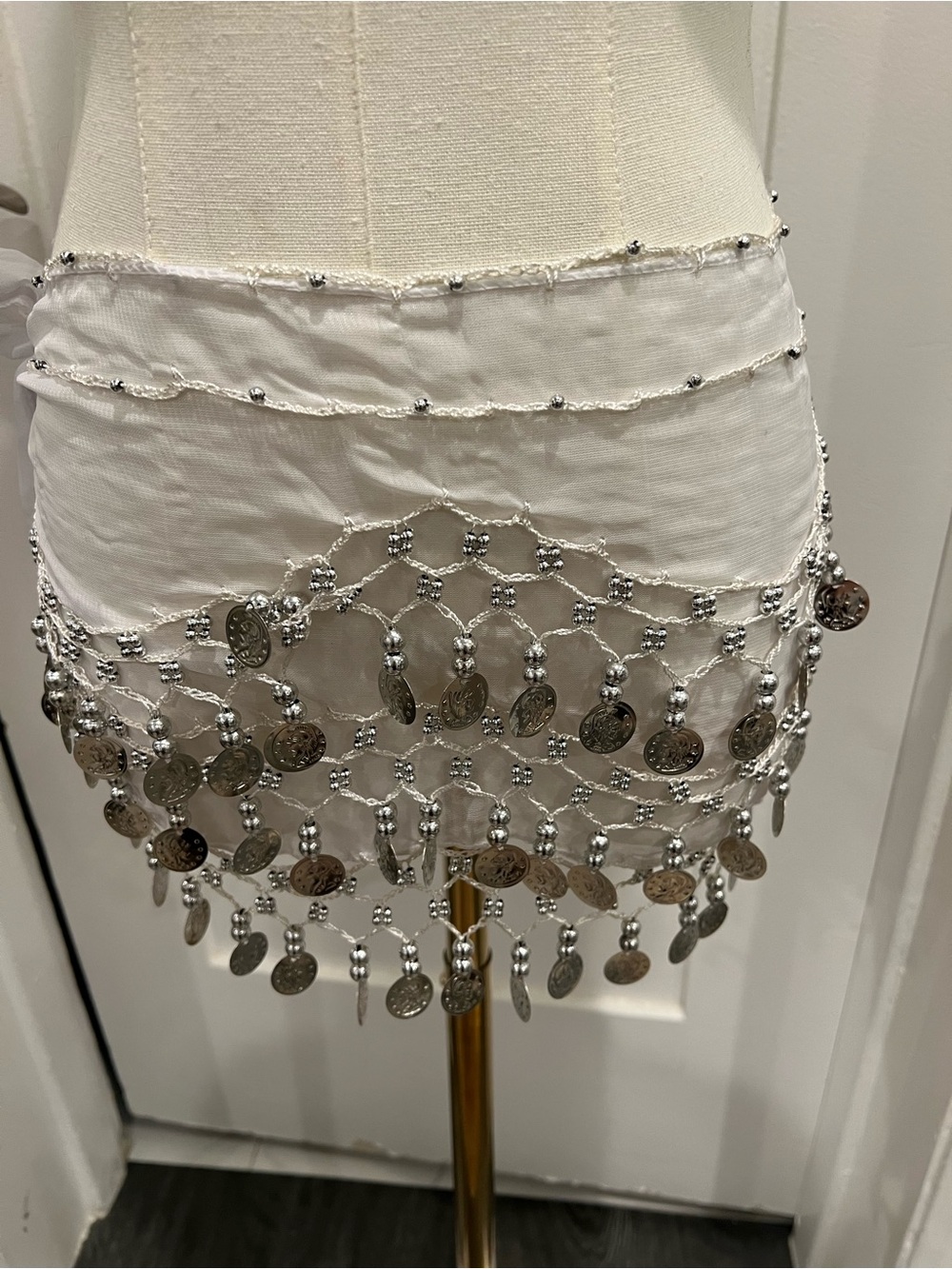 White Coin-Embellished Belly Dance Mini Skirt